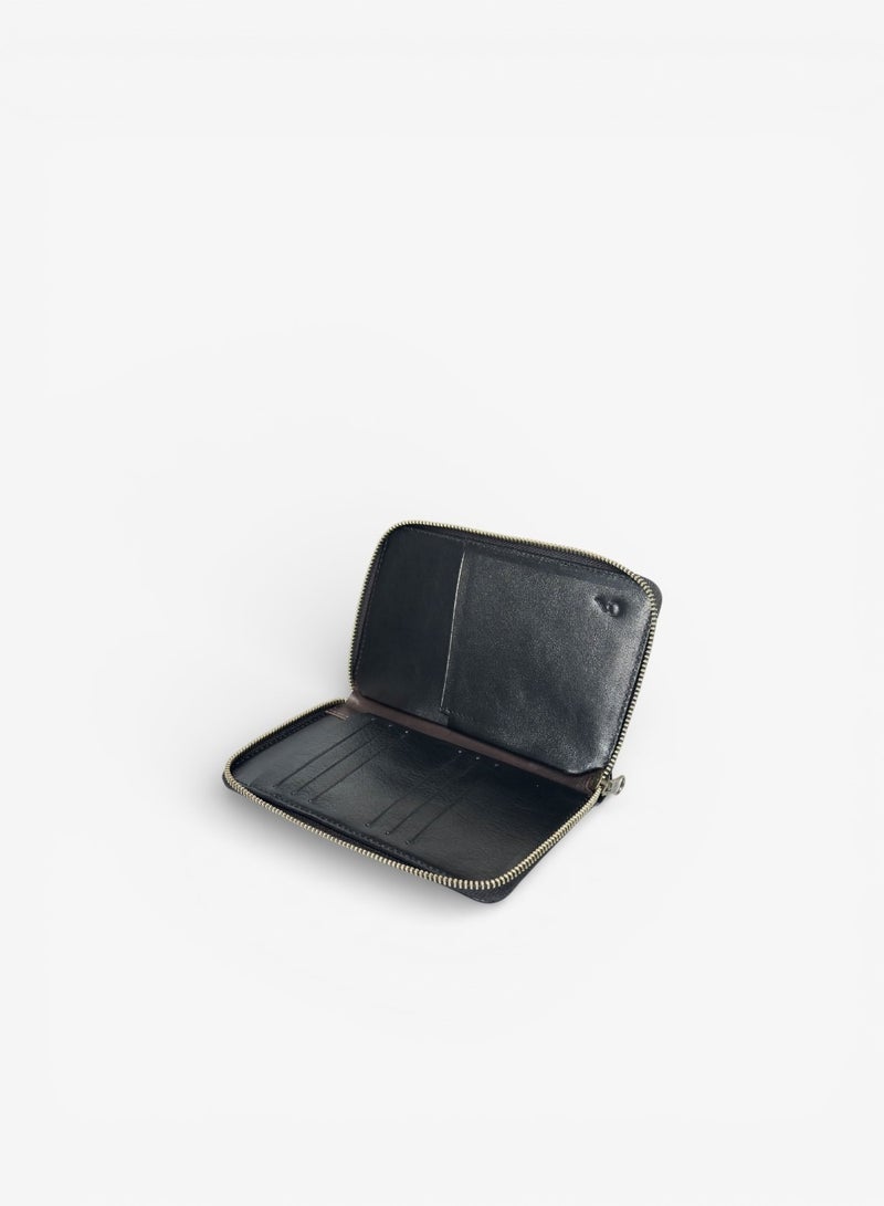 Emery Leather Travel Wallet Organizer, Zip-Around Passport Holder with Card Slots, Cash Storage & Secure Travel Document Case (Black) - Image 4